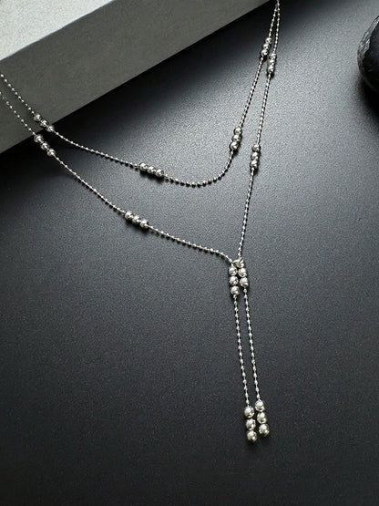 Silver Minimalist Double Beaded Layer Necklace - YSHXS