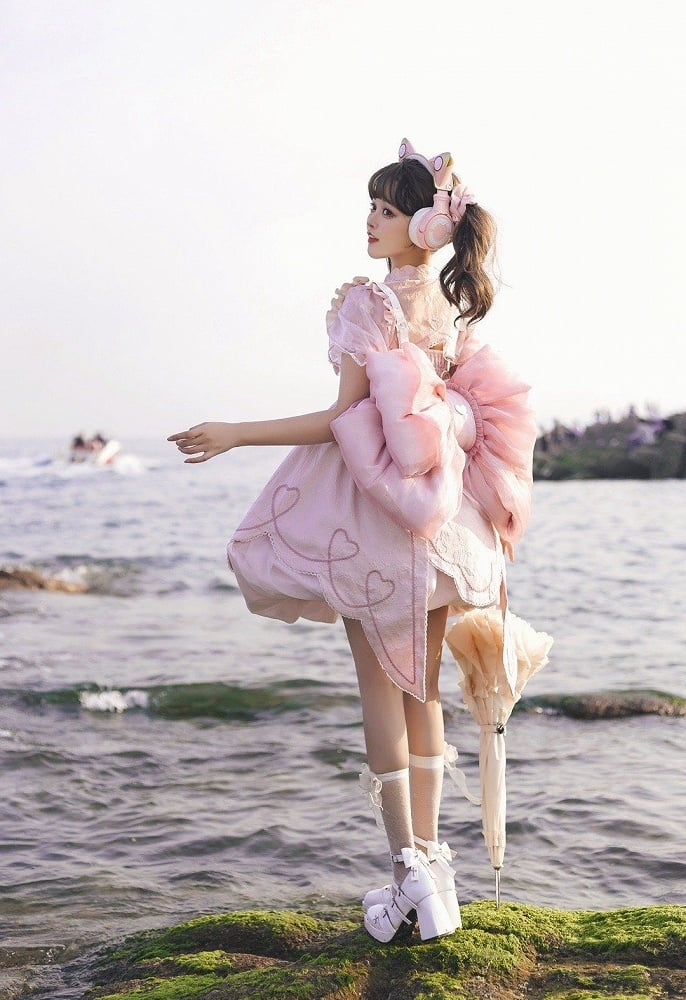 Deep Pink Bow Peach Big Backpack