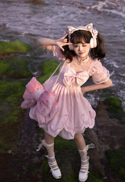 Deep Pink Bow Peach Big Backpack