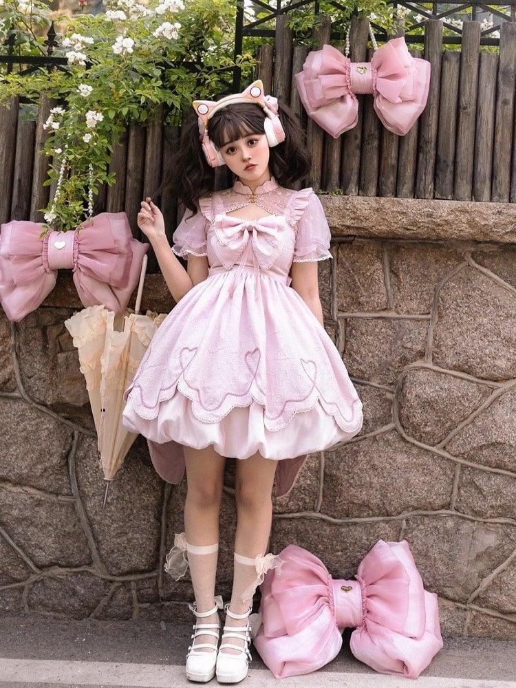 Deep Pink Bow Peach Big Backpack
