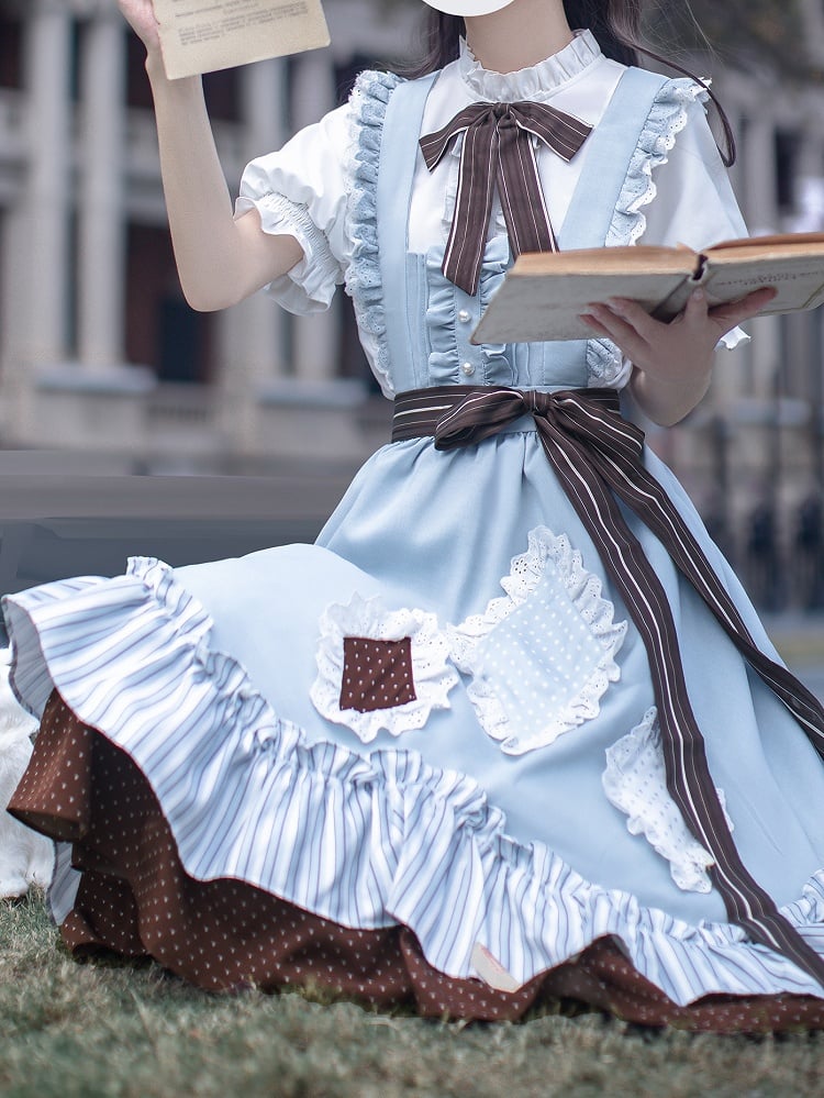 Appliques Alice in Wonderland Vibes Sweet Lolita Jumper with in Blue Skirt Diamond