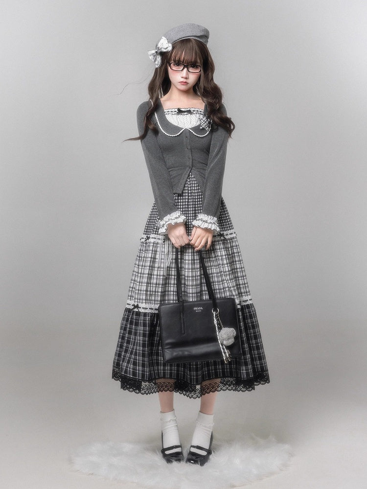 Kei Jirai Polka Knit Gray Fake Top Two-Piece Star with Brooch Dot