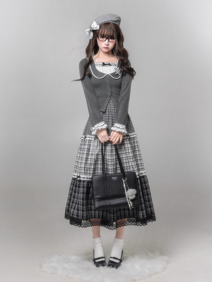 Kei Jirai Polka Knit Gray Fake Top Two-Piece Star with Brooch Dot