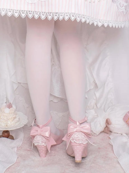 - Janes Heart Wedge Detachable Pink Mary Sweet PU Trimmed Lace Lolita