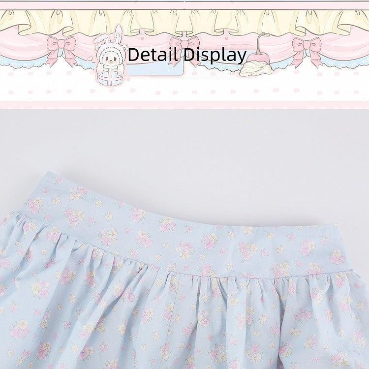 Blue Floral Print Bubble Shorts - serendipity