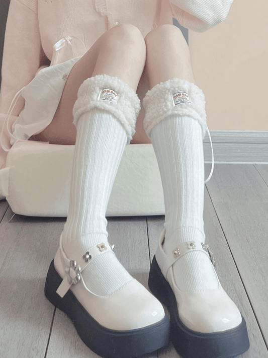 White/Black Sweet Plush Calf Socks