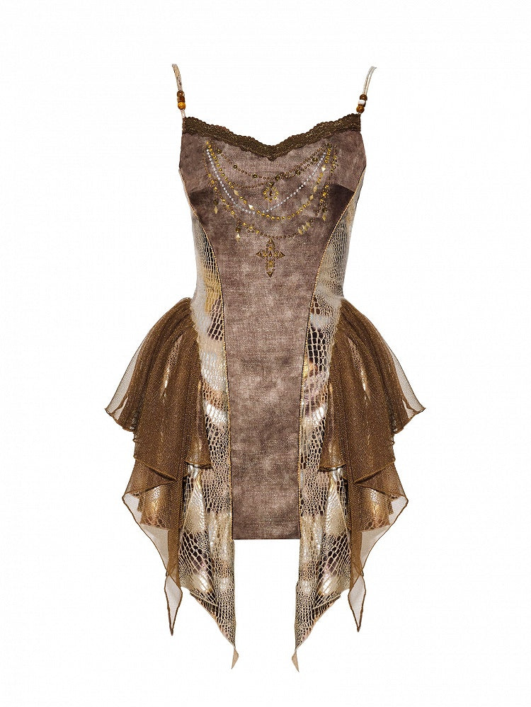 Brown Punk Snakeskin Lace Patch Cami Top - Virtual Orbit