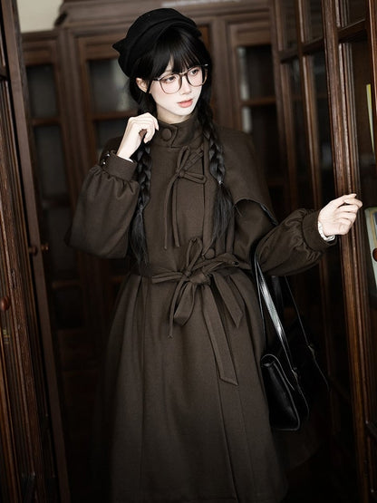 Quilted Coat Vibes Little with Dark Brown Cape Design Lining Academia Cotton Detective