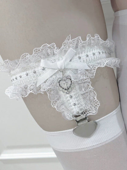 Lace Leg Garter with Heart Pendant and Metal Buckle - Magic Diary