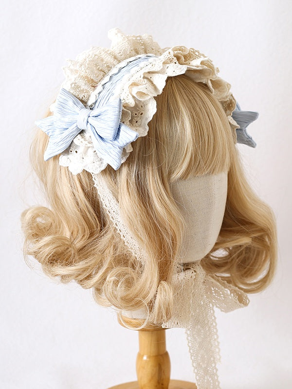 With Beige Blue Light Hairband Cute Green Sweet Lace Mint Bow Pink-Purple Lolita / Options
