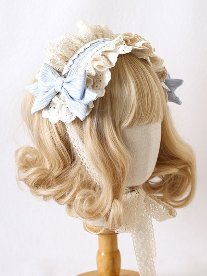With Beige Blue Light Hairband Cute Green Sweet Lace Mint Bow Pink-Purple Lolita / Options