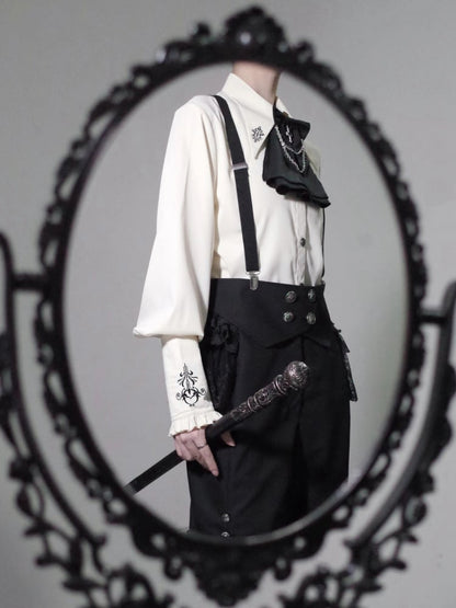 王子ファッション アプリコット刺繍 ポインテッドカラーシャツ