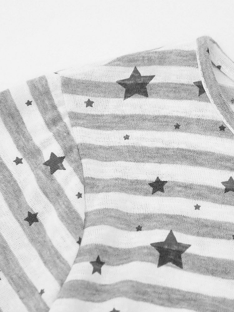 Gray Striped Star Pattern Tee with Drawstring - Languid Park