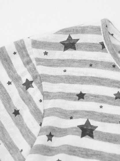 Gray Striped Star Pattern Tee with Drawstring - Languid Park