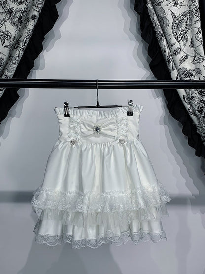 Bow Colors 3 Trim Kei Rhinestone with Decor Jirai Lace Skirt