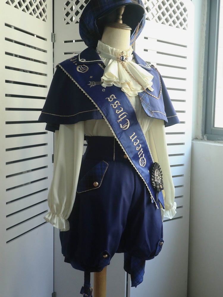 ダークブルーのレイブンクロー王子ロリータセットケープ+ハイウエストショーツ