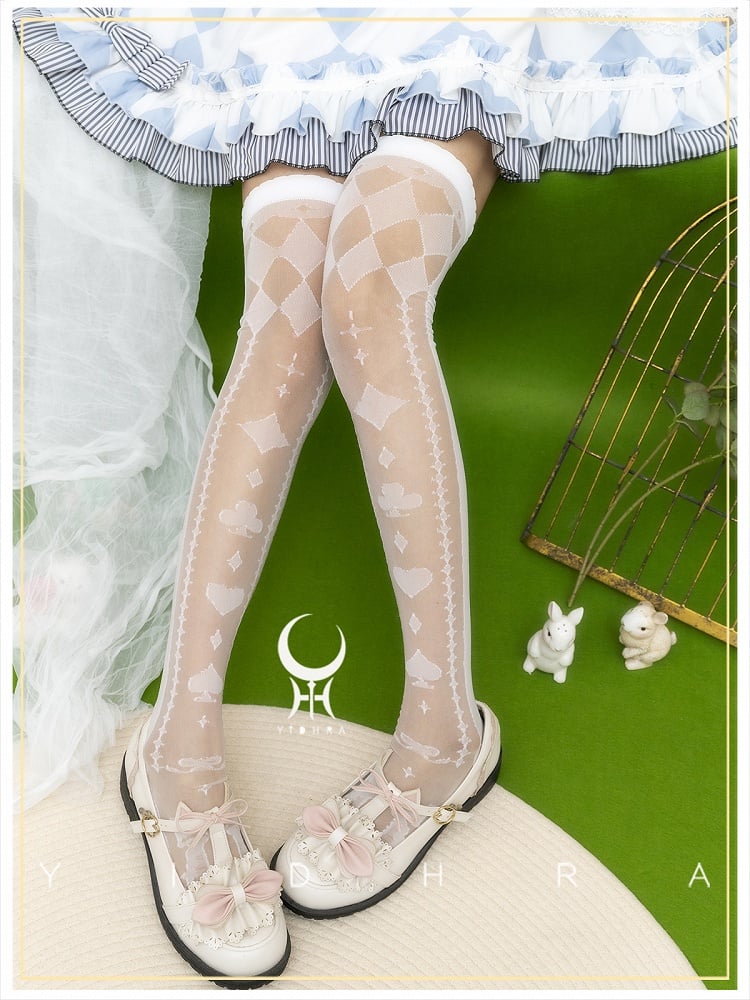 White Alice in Wonderland Vibes Sweet Lolita Under Knee Stockings