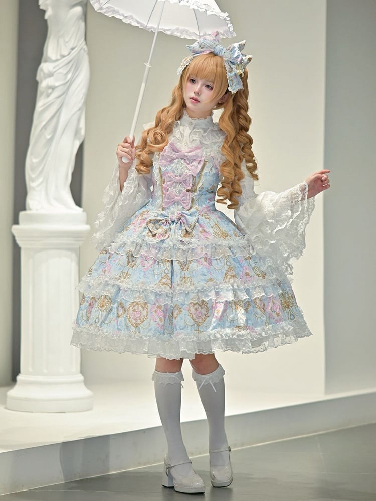 Chandelier Lolita Crystal Bow and JSK Floral with Accents Blue Print