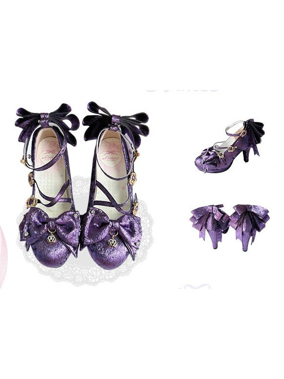 Purple High Heel Shoes with Crown Buckle - Aimee