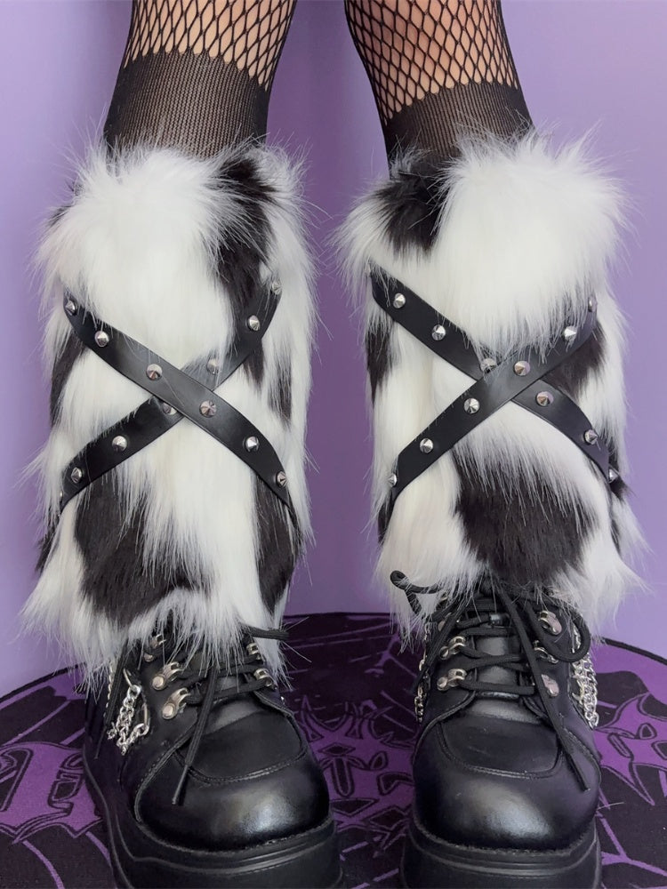 25CM Stud Detail Strap Punk Shaggy Leg Warmers