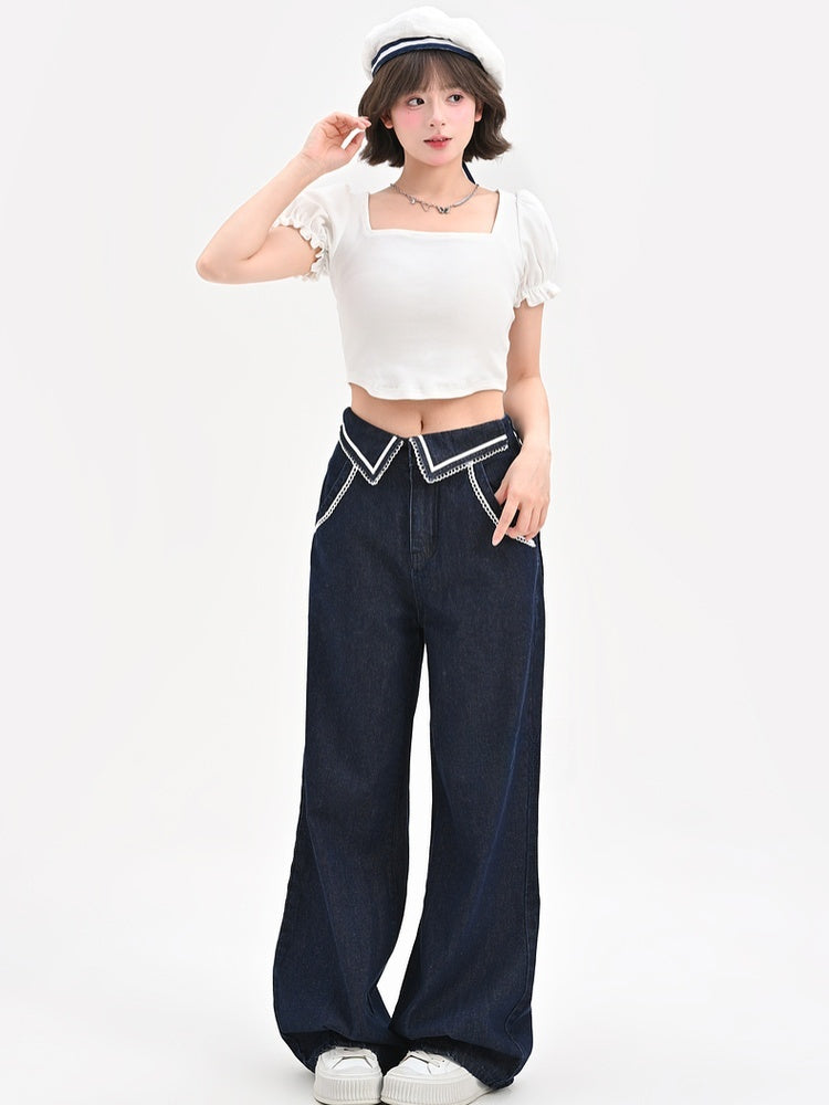 Weite Jeans Navycore Denim Taille Blau Niedrig