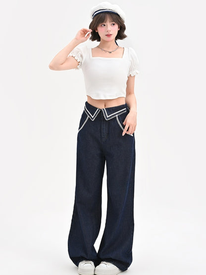 Weite Jeans Navycore Denim Taille Blau Niedrig