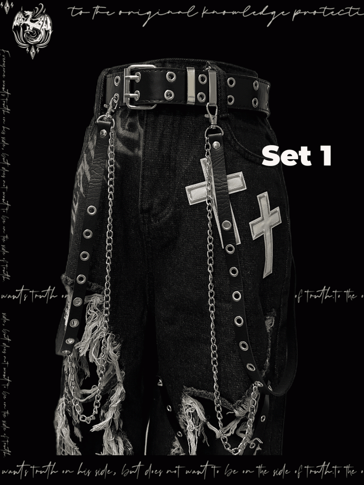 Y2K Black Cross Appliques Jeans Glamorous Criss-cross Straps Distressed Holes