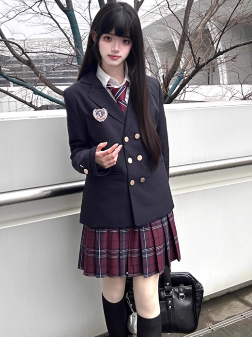 Pattern JK Plaid Red Uniform Skirt 45CM Pleated