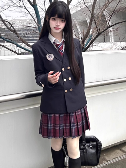 Pattern JK Plaid Red Uniform Skirt 45CM Pleated