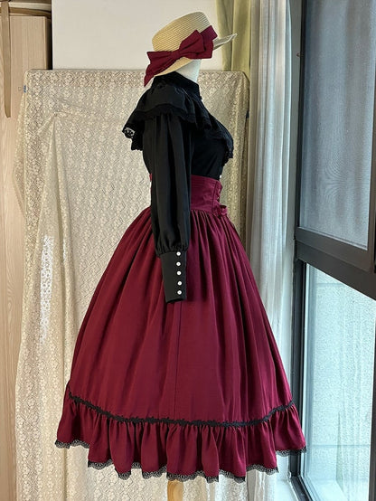 Black Edward Neck Lolita Blouse with Bead-Accented Cuffs