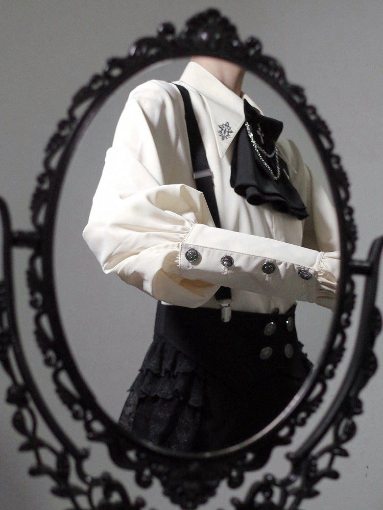 Shirt Embroidery Ouji Pointed Apricot Collar Fashion