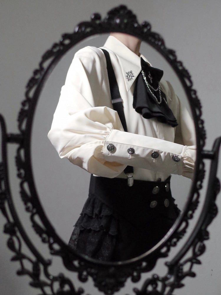 Embroidery Shirt Collar Fashion Apricot Ouji Pointed