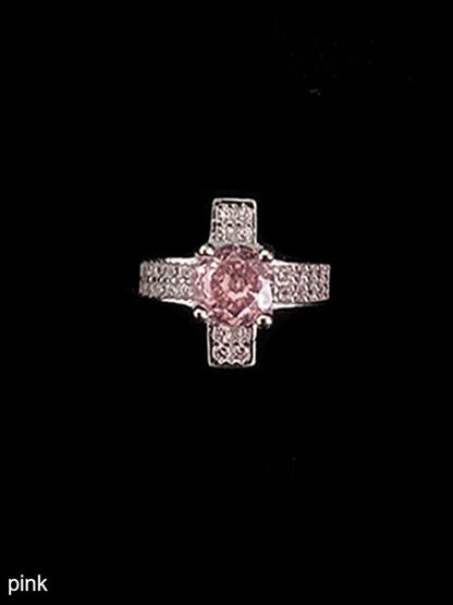 Silver and Pink Gothic Cross Ear Cuff with Rhinestones - Insomnia Artist