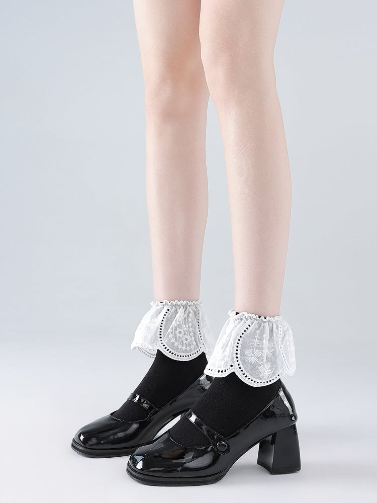 Ruffles Lolita White/Black Socks Cutout Lace