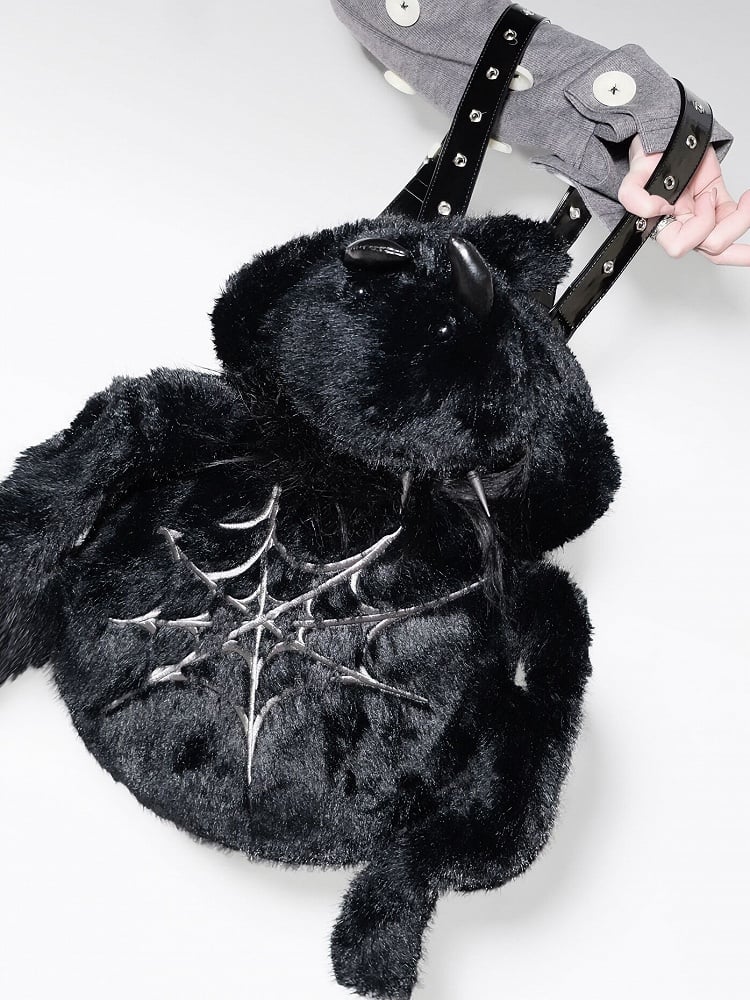 Y2K Rucksack Fleece Spider Schwarz Punk