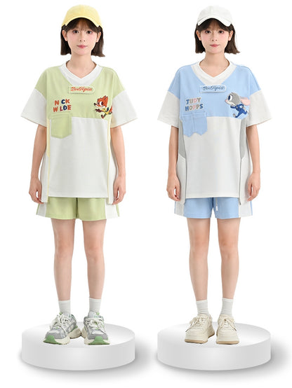 ズートピア ジュディ ブルー Vネック カラーブロック デザイン Tシャツ