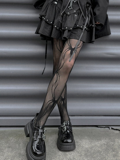 ゴシックパンクブラックスパイダー柄網タイツ