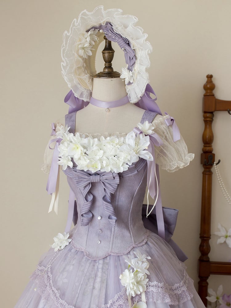 ドットチュールネックライン クリーミー伸縮性ブラウス