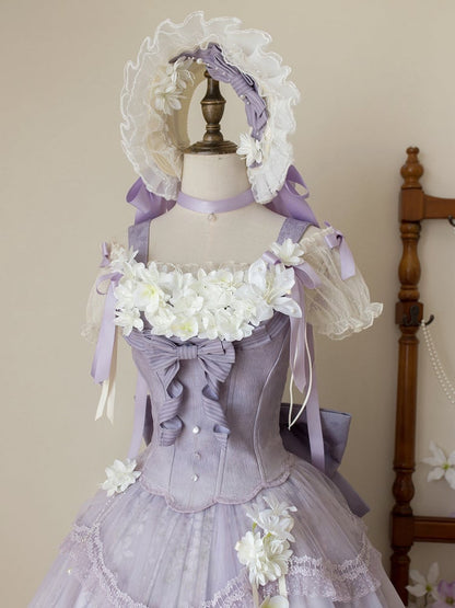 ドットチュールネックライン クリーミー伸縮性ブラウス