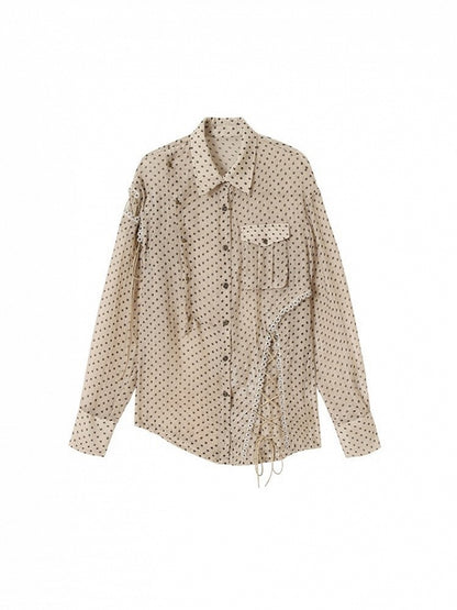 Apricot Laces Shirt with Cross-Tie Punk Dot Side Chiffon Polka Slits