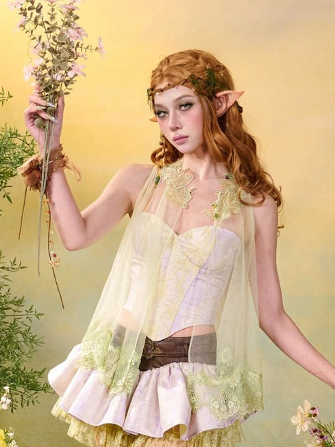 Green Mori Sheer Sleeveless Top Lace Trim - Virtual Orbit
