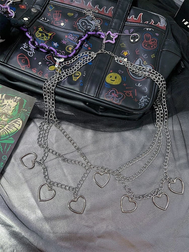パンクなマルチレイヤーハート型チャームウエストチェーン