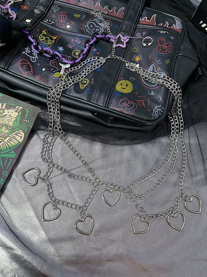パンクなマルチレイヤーハート型チャームウエストチェーン