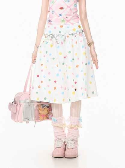 White Skirt with Colorful Polka Dot Pattern - Languid Park