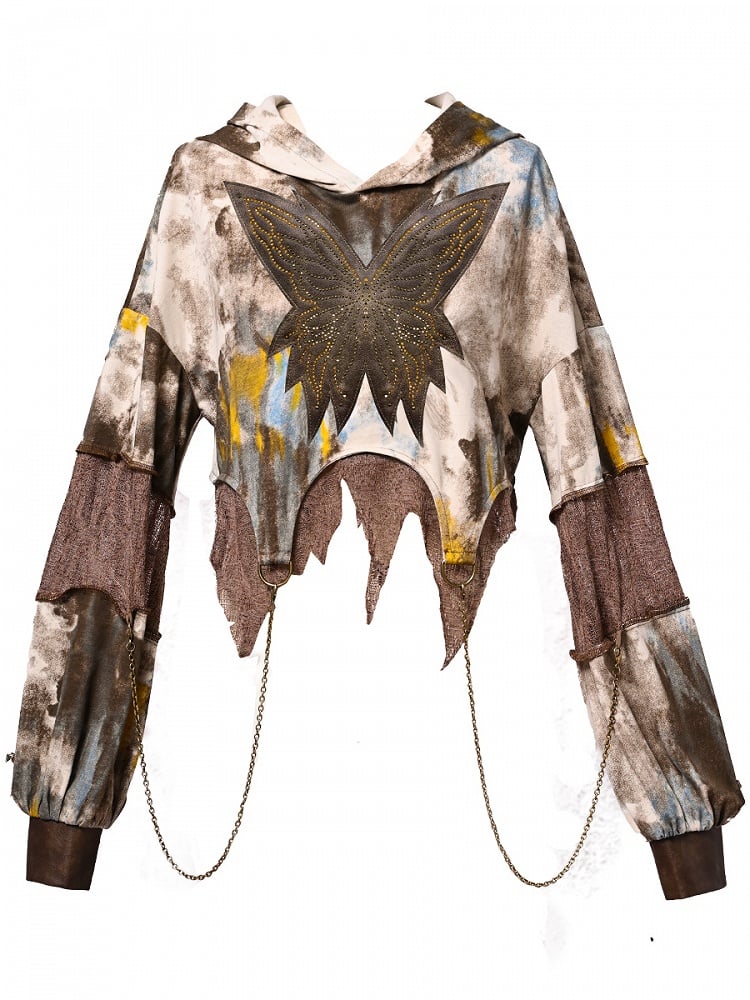 Light Punk Butterfly Brown Tie-dyed Chains with Wasteland Hoodie