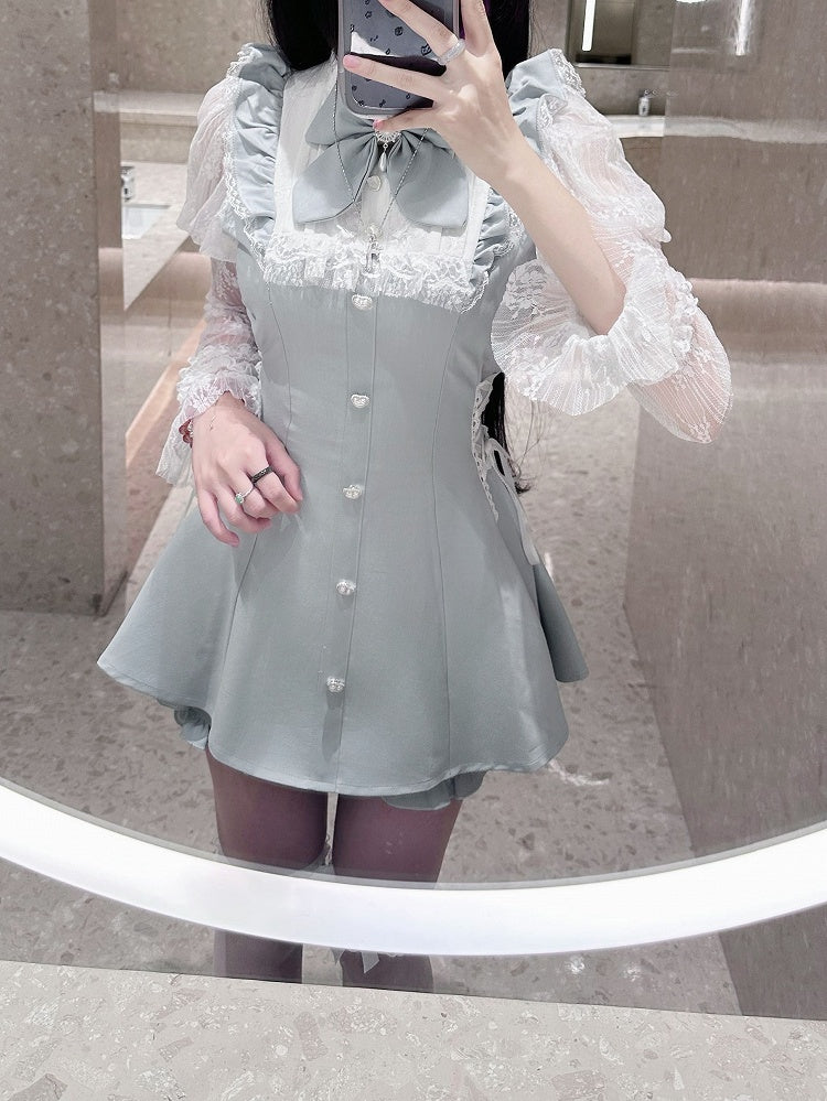 in White Blue/Black Top Light Jirai Juliet Kei Plaid Matching Set: Shorts and Sleeve