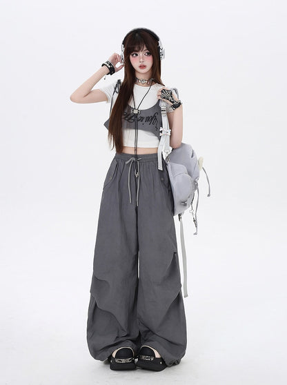 Zubehör Taille Punk Asymmetrische Kordelzug Taille Wasteland mit Hose Grau
