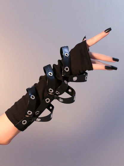 Gloves Black Studs Cyberpunk Details