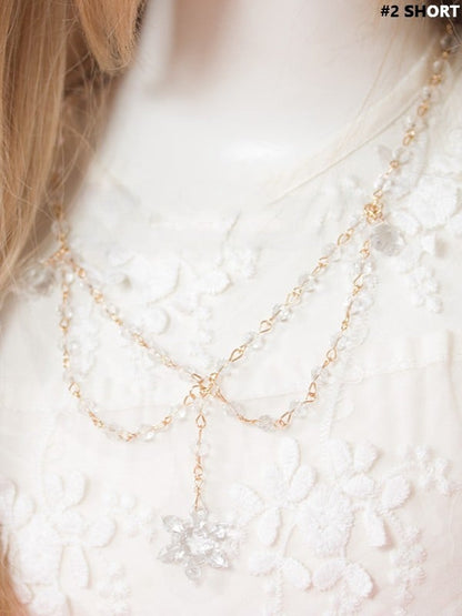 Sweet Crystal Snowflake Long & Short Necklace