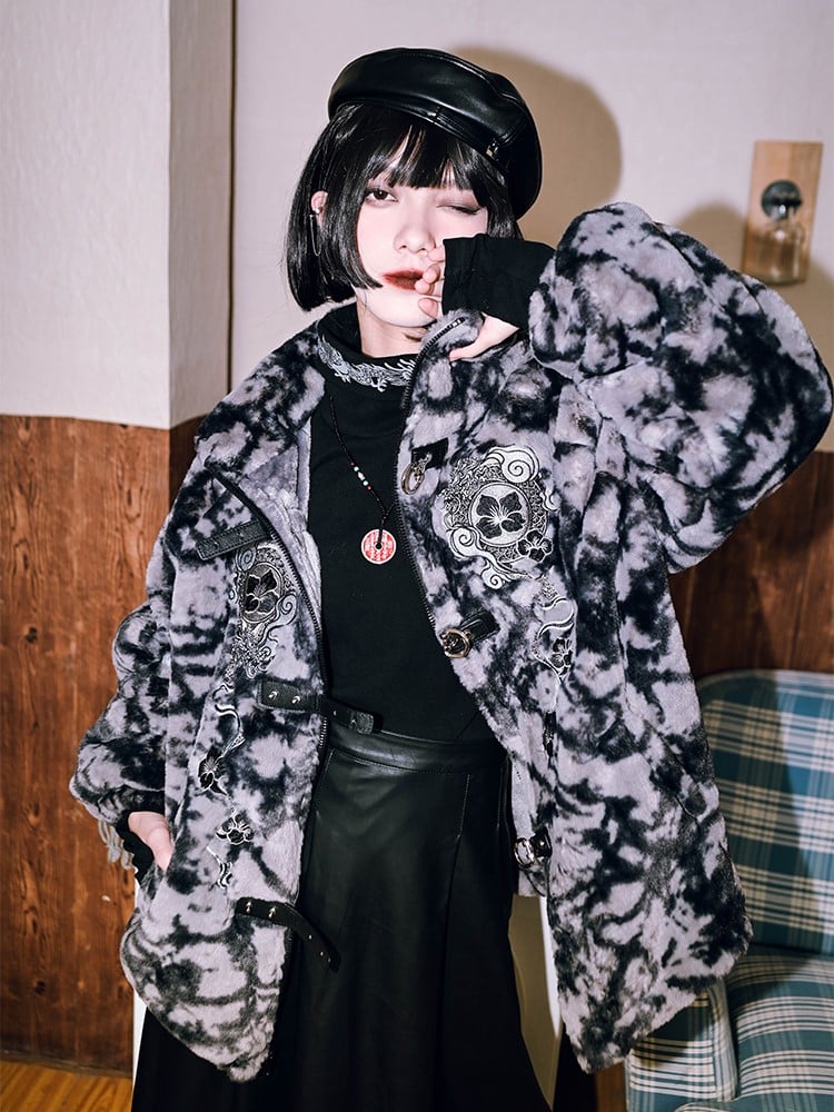Gothic Dragon Top Collar Cheongsam Cuffs Print with Turtleneck Thin/Thick Black Thumbhole